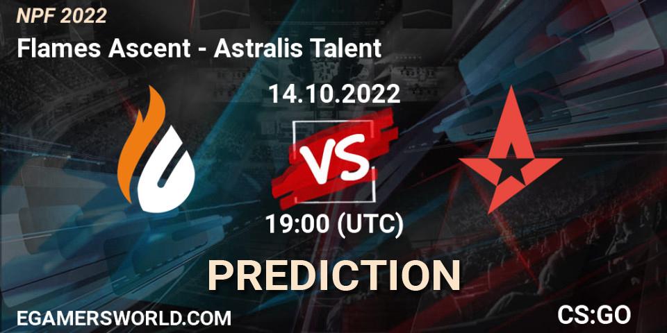 Flames Ascent vs Astralis Talent: Betting TIp, Match Prediction. 14.10.2022 at 20:00. Counter-Strike (CS2), NPF 2022