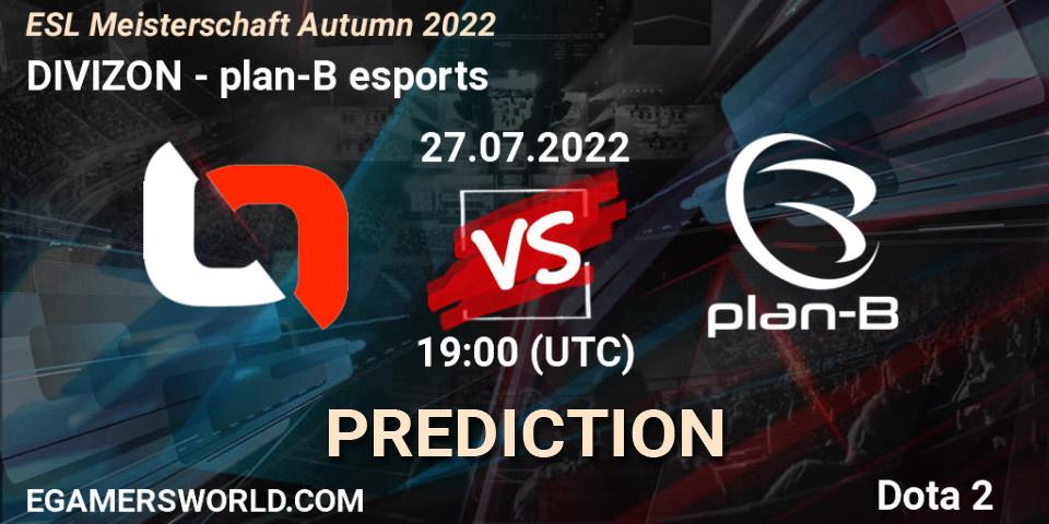 DIVIZON vs plan-B esports: Betting TIp, Match Prediction. 27.07.2022 at 19:51. Dota 2, ESL Meisterschaft Autumn 2022