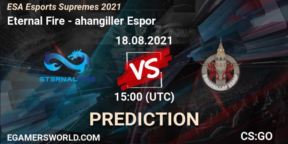 Eternal Fire vs Şahangiller Espor: Betting TIp, Match Prediction. 18.08.2021 at 15:10. Counter-Strike (CS2), ESA Esports Supremes 2021