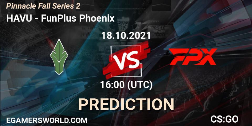 HAVU vs FunPlus Phoenix: Betting TIp, Match Prediction. 18.10.2021 at 16:00. Counter-Strike (CS2), Pinnacle Fall Series #2