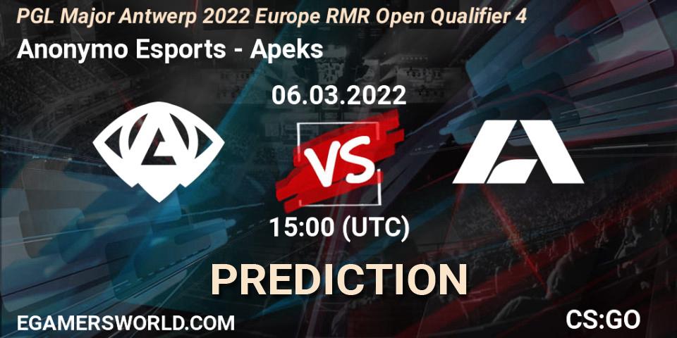 Anonymo Esports vs Apeks: Betting TIp, Match Prediction. 06.03.22. CS2 (CS:GO), PGL Major Antwerp 2022 Europe RMR Open Qualifier 4