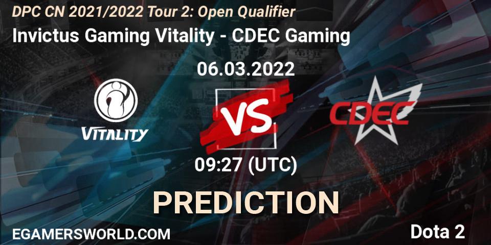 Invictus Gaming Vitality vs CDEC Gaming: Betting TIp, Match Prediction. 06.03.22. Dota 2, DPC CN 2021/2022 Tour 2: Open Qualifier