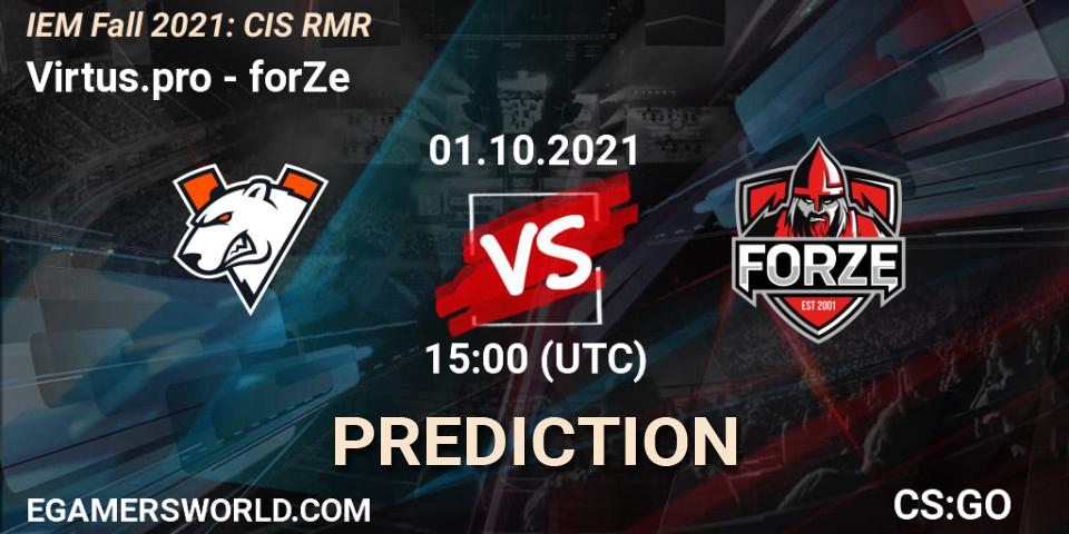Virtus.pro vs forZe: Betting TIp, Match Prediction. 01.10.21. CS2 (CS:GO), IEM Fall 2021: CIS RMR