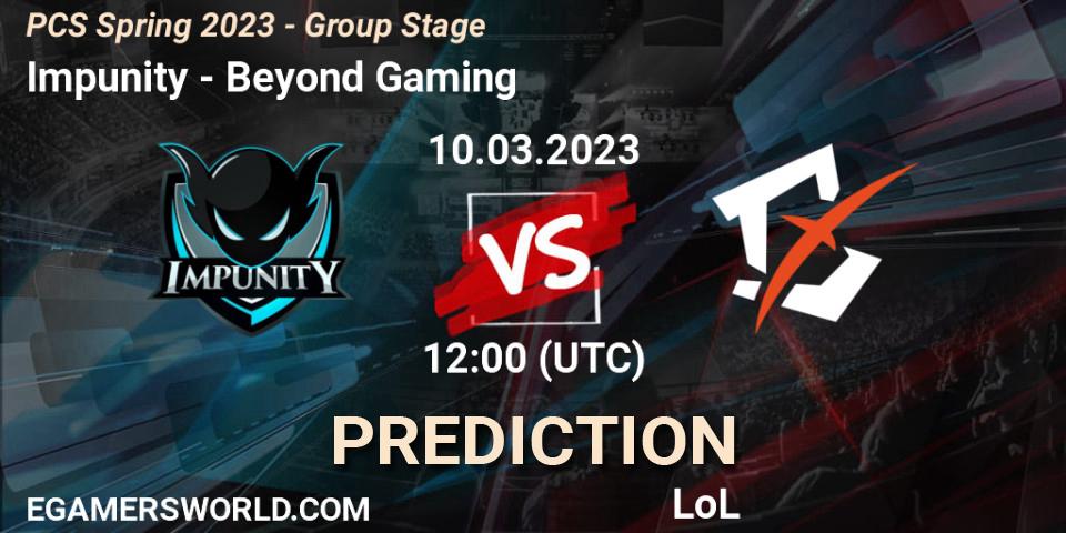 Impunity vs Beyond Gaming: Betting TIp, Match Prediction. 18.02.2023 at 09:00. LoL, PCS Spring 2023 - Group Stage