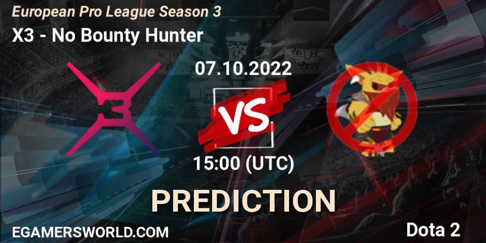 X3 vs No Bounty Hunter: Betting TIp, Match Prediction. 07.10.2022 at 14:59. Dota 2, European Pro League Season 3 