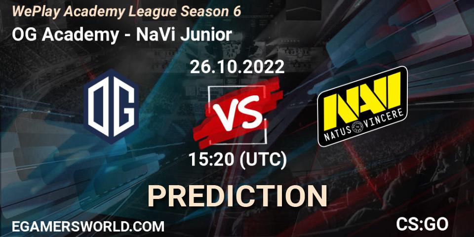 OG Academy vs NaVi Junior: Betting TIp, Match Prediction. 26.10.2022 at 15:35. Counter-Strike (CS2), WePlay Academy League Season 6