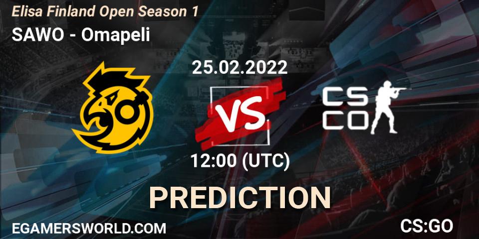SAWO vs OMAPELI: Betting TIp, Match Prediction. 25.02.2022 at 12:05. Counter-Strike (CS2), Elisa Finland Open Season 1