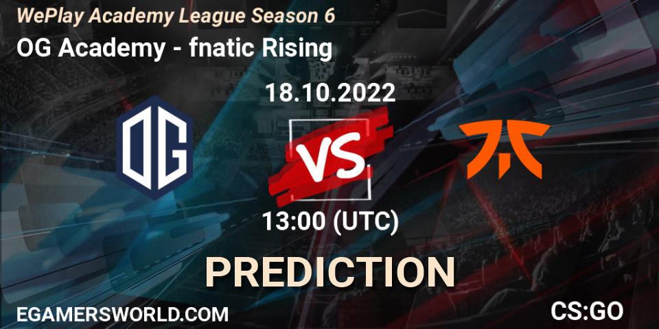 OG Academy vs fnatic Rising: Betting TIp, Match Prediction. 18.10.2022 at 13:05. Counter-Strike (CS2), WePlay Academy League Season 6