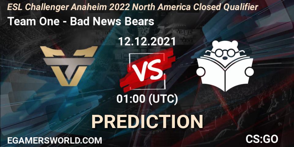 Team One vs Bad News Bears: Betting TIp, Match Prediction. 12.12.21. CS2 (CS:GO), ESL Challenger Anaheim 2022 North America Closed Qualifier