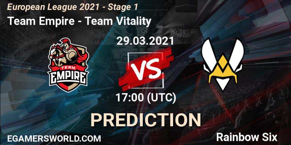 Team Empire vs Team Vitality: Betting TIp, Match Prediction. 29.03.21. Rainbow Six, European League 2021 - Stage 1