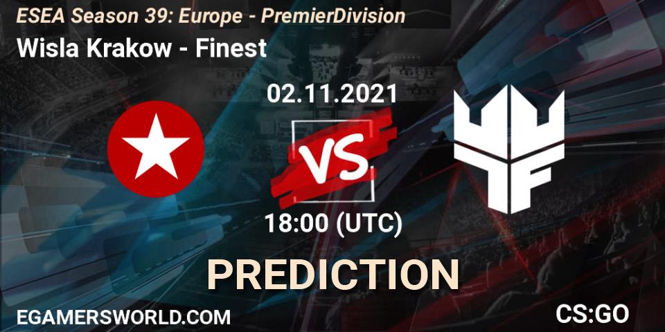 Wisla Krakow vs Finest: Betting TIp, Match Prediction. 02.11.2021 at 18:00. Counter-Strike (CS2), ESEA Season 39: Europe - Premier Division
