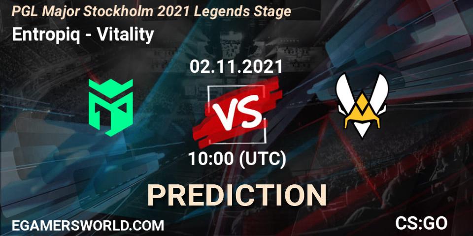 Entropiq vs Vitality: Betting TIp, Match Prediction. 02.11.2021 at 10:10. Counter-Strike (CS2), PGL Major Stockholm 2021 Legends Stage