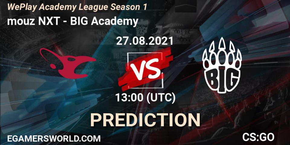 mouz NXT vs BIG Academy: Betting TIp, Match Prediction. 27.08.2021 at 13:00. Counter-Strike (CS2), WePlay Academy League Season 1
