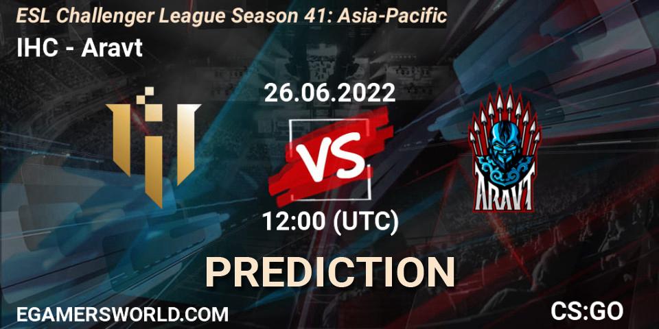 IHC vs Aravt: Betting TIp, Match Prediction. 26.06.2022 at 12:00. Counter-Strike (CS2), ESL Challenger League Season 41: Asia-Pacific
