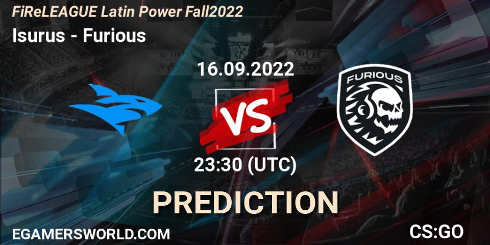 Isurus vs Furious: Betting TIp, Match Prediction. 16.09.2022 at 22:15. Counter-Strike (CS2), FiReLEAGUE Latin Power Fall 2022