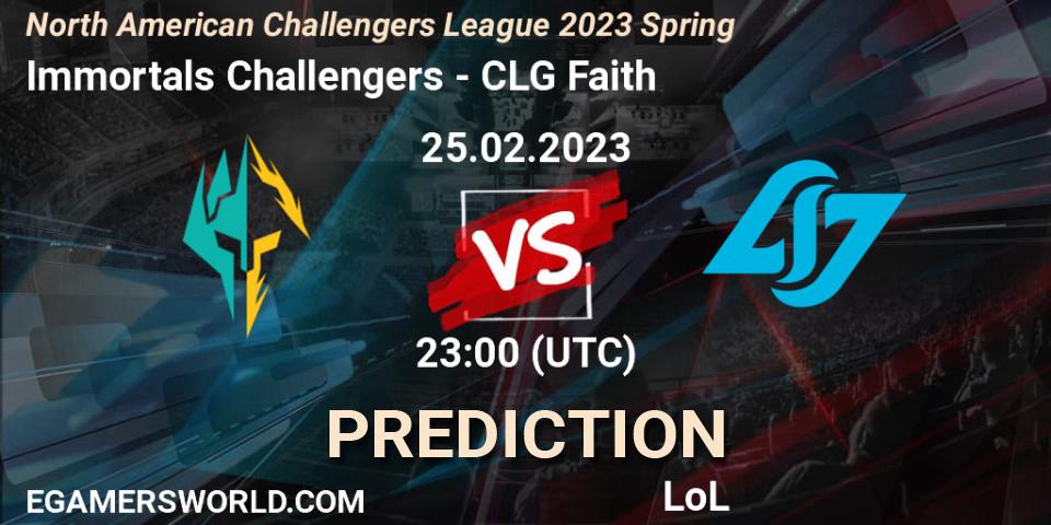 Immortals Challengers vs CLG Faith: Betting TIp, Match Prediction. 25.02.23. LoL, NACL 2023 Spring - Group Stage