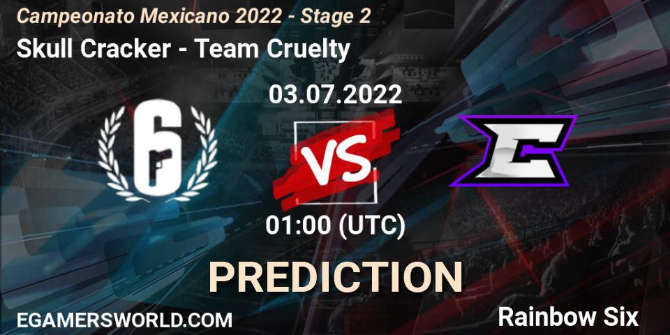 Skull Cracker vs Team Cruelty: Betting TIp, Match Prediction. 03.07.2022 at 01:00. Rainbow Six, Campeonato Mexicano 2022 - Stage 2