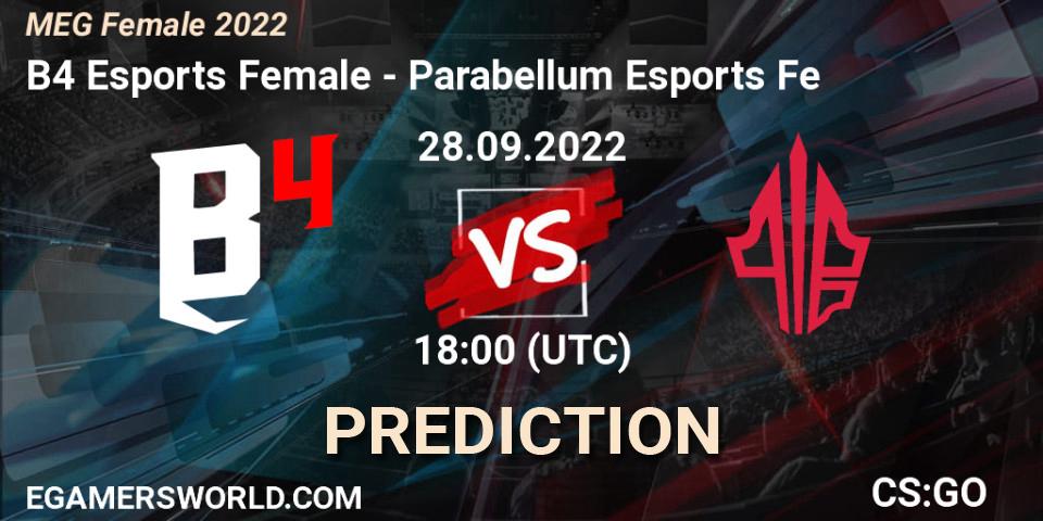 B4 Esports Female vs Parabellum Esports Fe: Betting TIp, Match Prediction. 28.09.22. CS2 (CS:GO), MEG Female 2022
