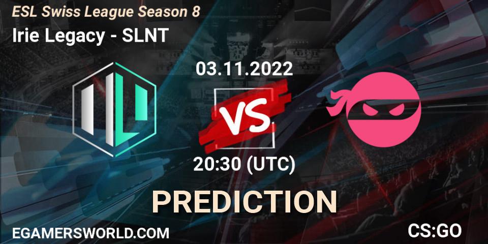 Irie Legacy vs SLNT: Betting TIp, Match Prediction. 03.11.2022 at 20:30. Counter-Strike (CS2), ESL Swiss League Season 8