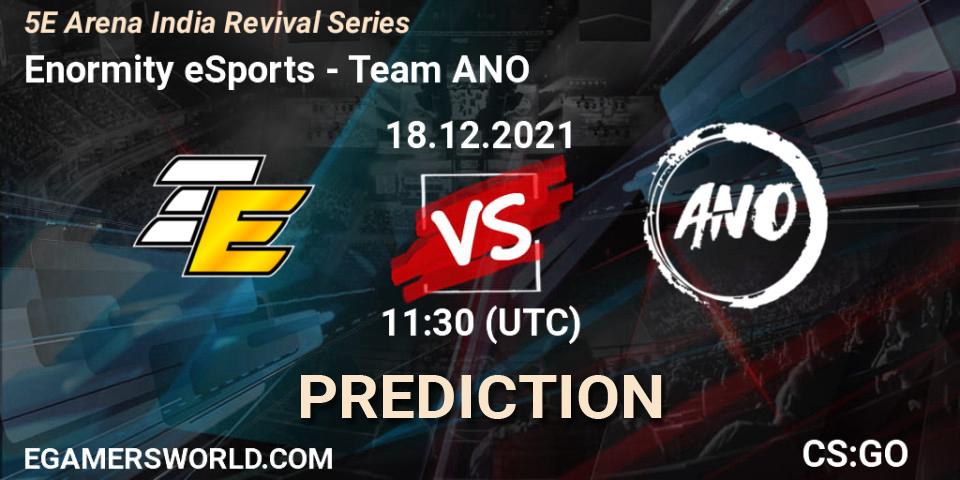 Enormity eSports vs Team ANO: Betting TIp, Match Prediction. 18.12.2021 at 11:30. Counter-Strike (CS2), 5E Arena India Revival Series