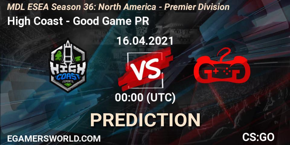 High Coast vs Good Game PR: Betting TIp, Match Prediction. 16.04.21. CS2 (CS:GO), MDL ESEA Season 36: North America - Premier Division