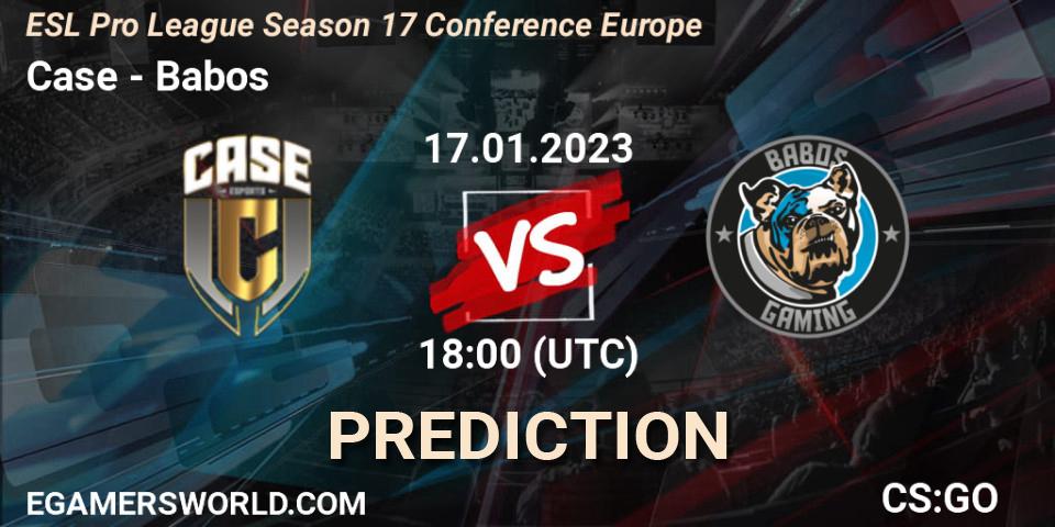 Case vs Babos: Betting TIp, Match Prediction. 17.01.2023 at 18:00. Counter-Strike (CS2), ESL Pro League Season 17 Conference Europe