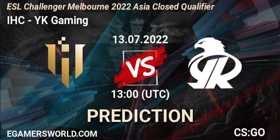 IHC vs YK Gaming: Betting TIp, Match Prediction. 13.07.2022 at 13:00. Counter-Strike (CS2), ESL Challenger Melbourne 2022 Asia Closed Qualifier