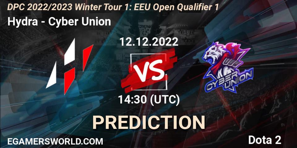 Hydra vs Cyber Union: Betting TIp, Match Prediction. 12.12.2022 at 14:29. Dota 2, DPC 2022/2023 Winter Tour 1: EEU Open Qualifier 1