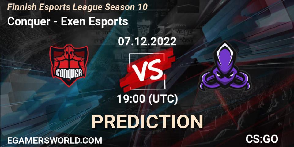 Conquer vs Exen Esports: Betting TIp, Match Prediction. 07.12.22. CS2 (CS:GO), Finnish Esports League Season 10