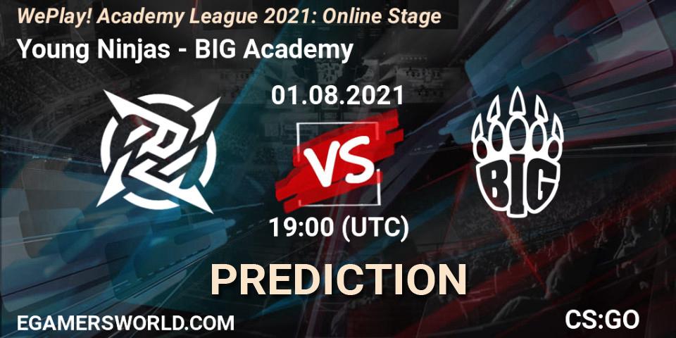 Young Ninjas vs BIG Academy: Betting TIp, Match Prediction. 01.08.2021 at 19:00. Counter-Strike (CS2), WePlay Academy League Season 1: Online Stage
