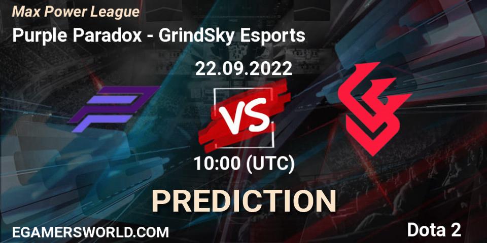 Purple Paradox vs GrindSky Esports: Betting TIp, Match Prediction. 22.09.2022 at 10:42. Dota 2, Max Power League