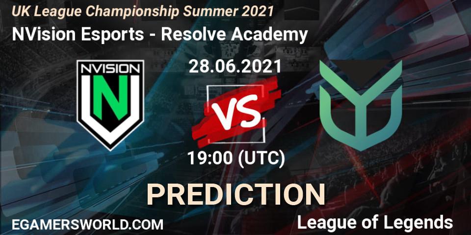 NVision Esports vs Resolve Academy: Betting TIp, Match Prediction. 28.06.2021 at 19:00. LoL, UK League Championship Summer 2021