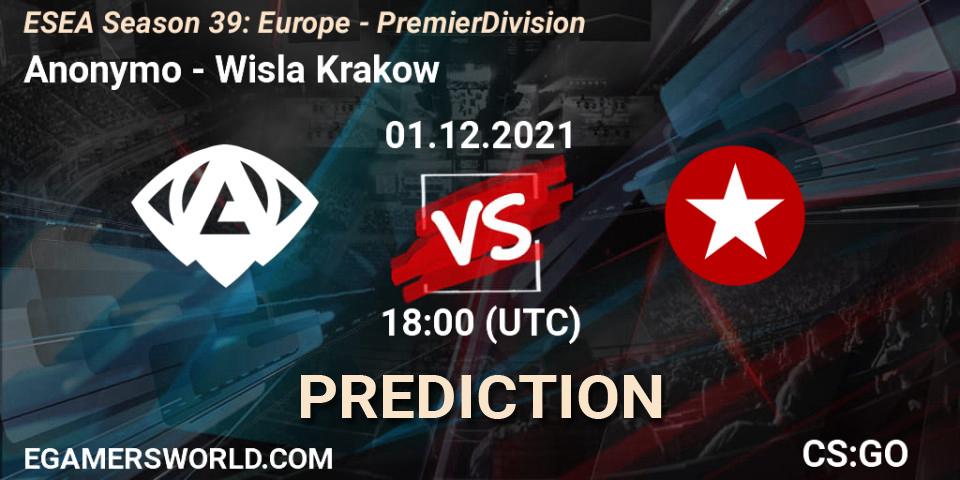 Anonymo vs Wisla Krakow: Betting TIp, Match Prediction. 07.12.2021 at 15:05. Counter-Strike (CS2), ESEA Season 39: Europe - Premier Division