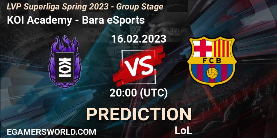 KOI Academy vs Barça eSports: Betting TIp, Match Prediction. 16.02.2023 at 20:00. LoL, LVP Superliga Spring 2023 - Group Stage