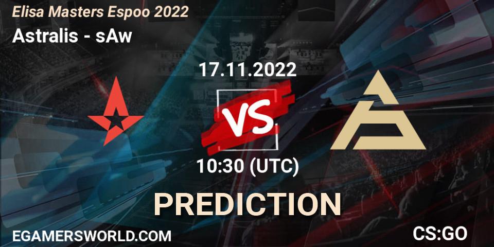 Astralis vs sAw: Betting TIp, Match Prediction. 17.11.2022 at 10:30. Counter-Strike (CS2), Elisa Masters Espoo 2022
