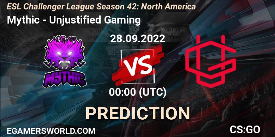 Mythic vs Unjustified Gaming: Betting TIp, Match Prediction. 28.09.2022 at 00:00. Counter-Strike (CS2), ESL Challenger League Season 42: North America