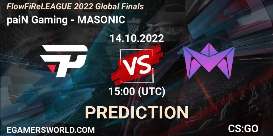 paiN Gaming vs MASONIC: Betting TIp, Match Prediction. 14.10.2022 at 15:00. Counter-Strike (CS2), FlowFiReLEAGUE 2022 Global Finals