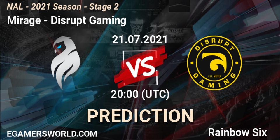 Mirage vs Disrupt Gaming: Betting TIp, Match Prediction. 21.07.2021 at 20:00. Rainbow Six, NAL - 2021 Season - Stage 2