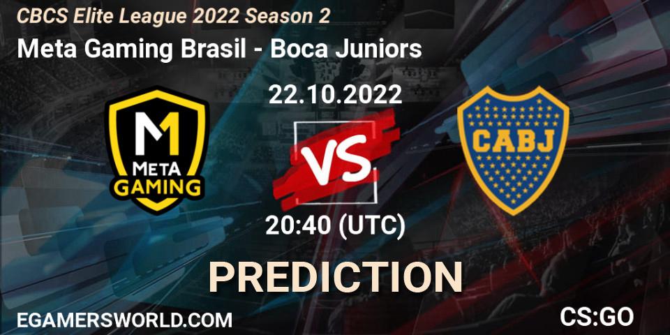 Meta Gaming Brasil vs Boca Juniors: Betting TIp, Match Prediction. 22.10.2022 at 20:40. Counter-Strike (CS2), CBCS Elite League 2022 Season 2
