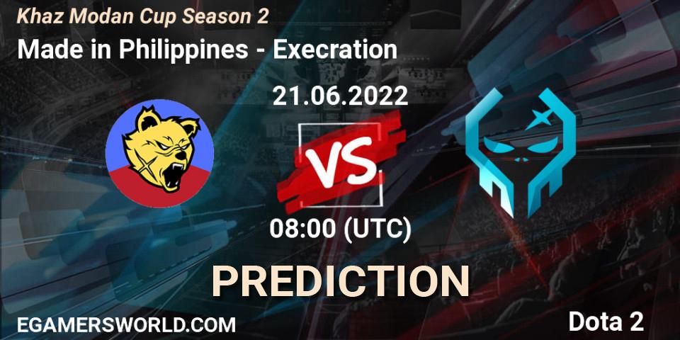 Made in Philippines vs Execration: Betting TIp, Match Prediction. 21.06.2022 at 08:01. Dota 2, Khaz Modan Cup Season 2