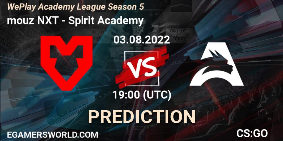 mouz NXT vs Spirit Academy: Betting TIp, Match Prediction. 03.08.2022 at 19:00. Counter-Strike (CS2), WePlay Academy League Season 5