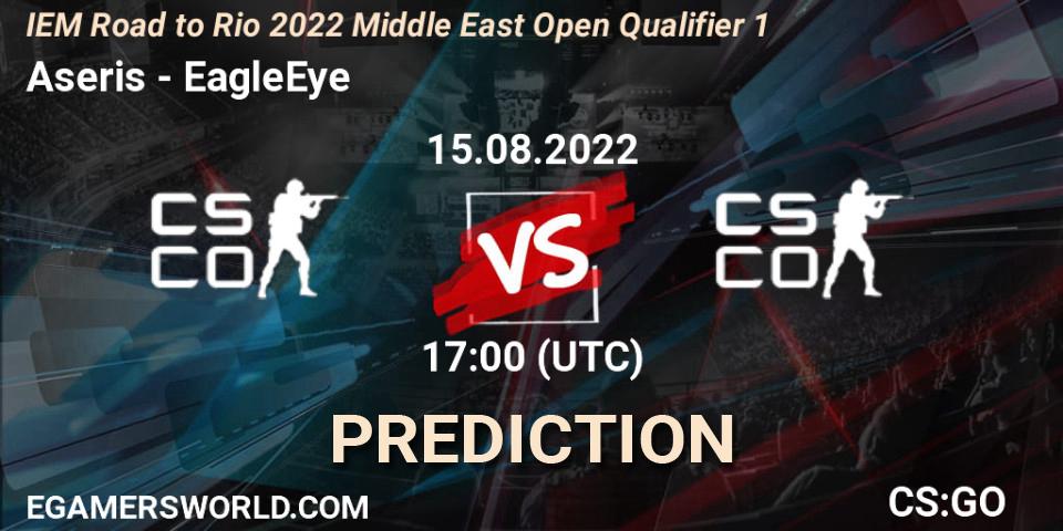 Aseris vs EagleEye: Betting TIp, Match Prediction. 15.08.2022 at 17:00. Counter-Strike (CS2), IEM Road to Rio 2022 Middle East Open Qualifier 1