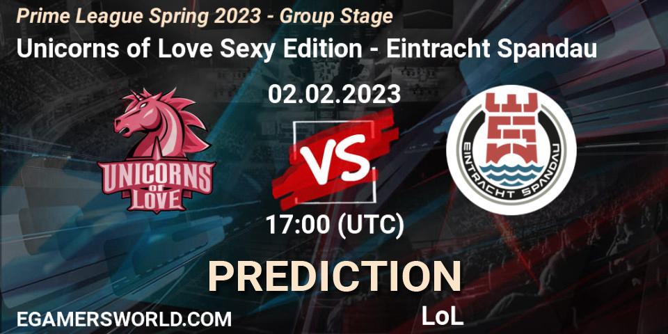 Unicorns of Love Sexy Edition vs Eintracht Spandau: Betting TIp, Match Prediction. 02.02.23. LoL, Prime League Spring 2023 - Group Stage