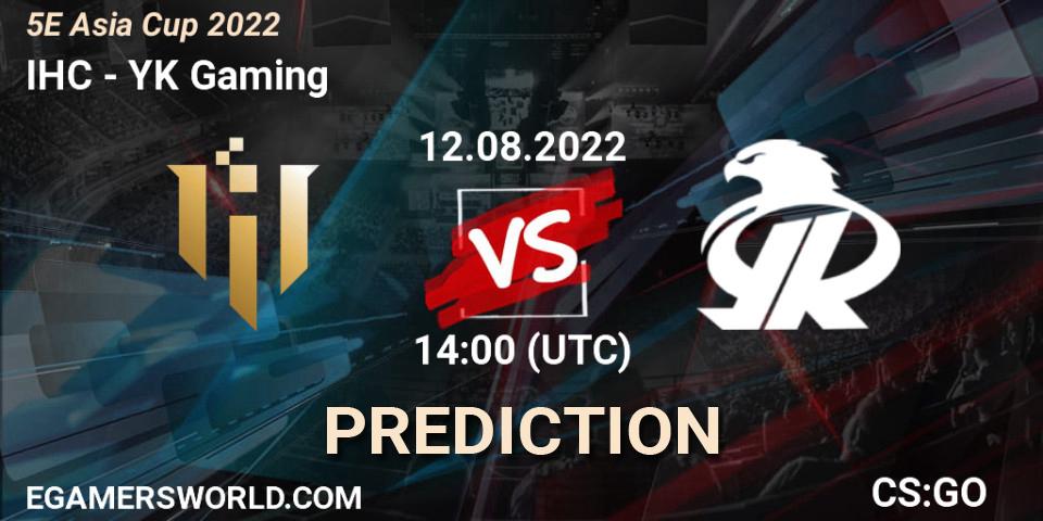 IHC vs YK Gaming: Betting TIp, Match Prediction. 12.08.2022 at 14:00. Counter-Strike (CS2), 5E Asia Cup 2022