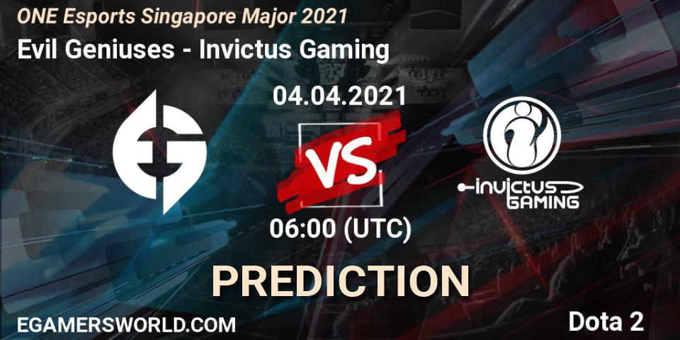 Evil Geniuses vs Invictus Gaming: Betting TIp, Match Prediction. 04.04.21. Dota 2, ONE Esports Singapore Major 2021