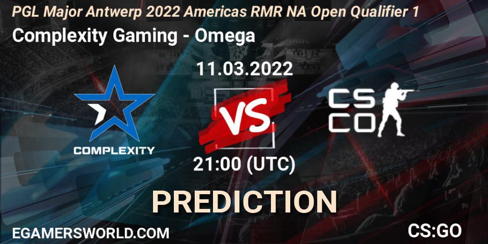 Complexity Gaming vs Omega: Betting TIp, Match Prediction. 11.03.2022 at 21:05. Counter-Strike (CS2), PGL Major Antwerp 2022 Americas RMR NA Open Qualifier 1