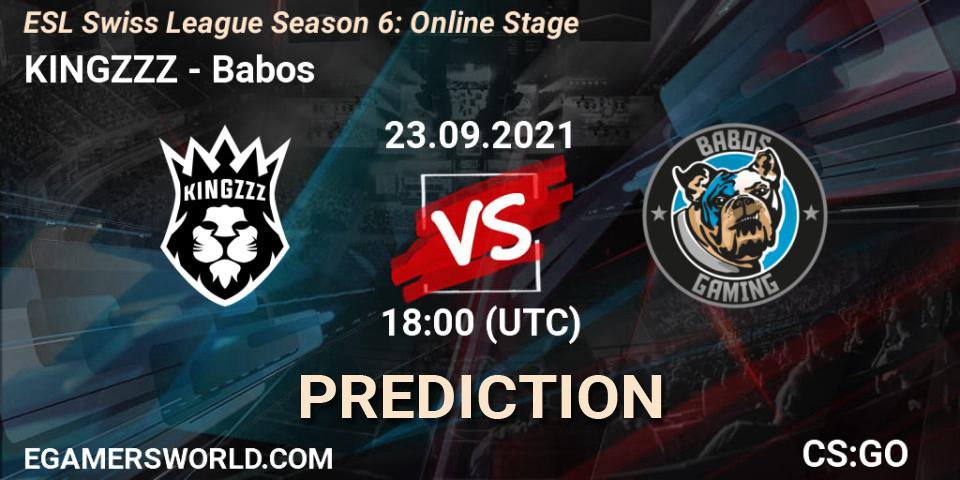 KINGZZZ vs Babos: Betting TIp, Match Prediction. 23.09.2021 at 18:00. Counter-Strike (CS2), ESL Swiss League Season 6: Online Stage