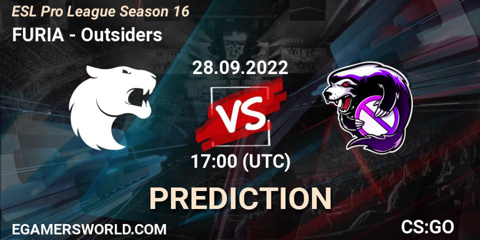 FURIA vs Outsiders: Betting TIp, Match Prediction. 28.09.2022 at 13:30. Counter-Strike (CS2), ESL Pro League Season 16