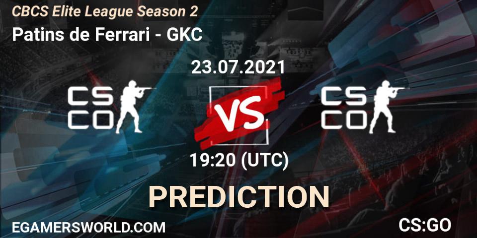 Patins de Ferrari vs GKC: Betting TIp, Match Prediction. 23.07.2021 at 19:20. Counter-Strike (CS2), CBCS Elite League Season 2