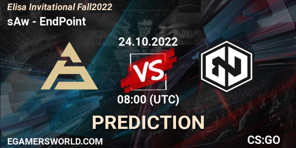 sAw vs EndPoint: Betting TIp, Match Prediction. 24.10.2022 at 08:00. Counter-Strike (CS2), Elisa Invitational Fall 2022